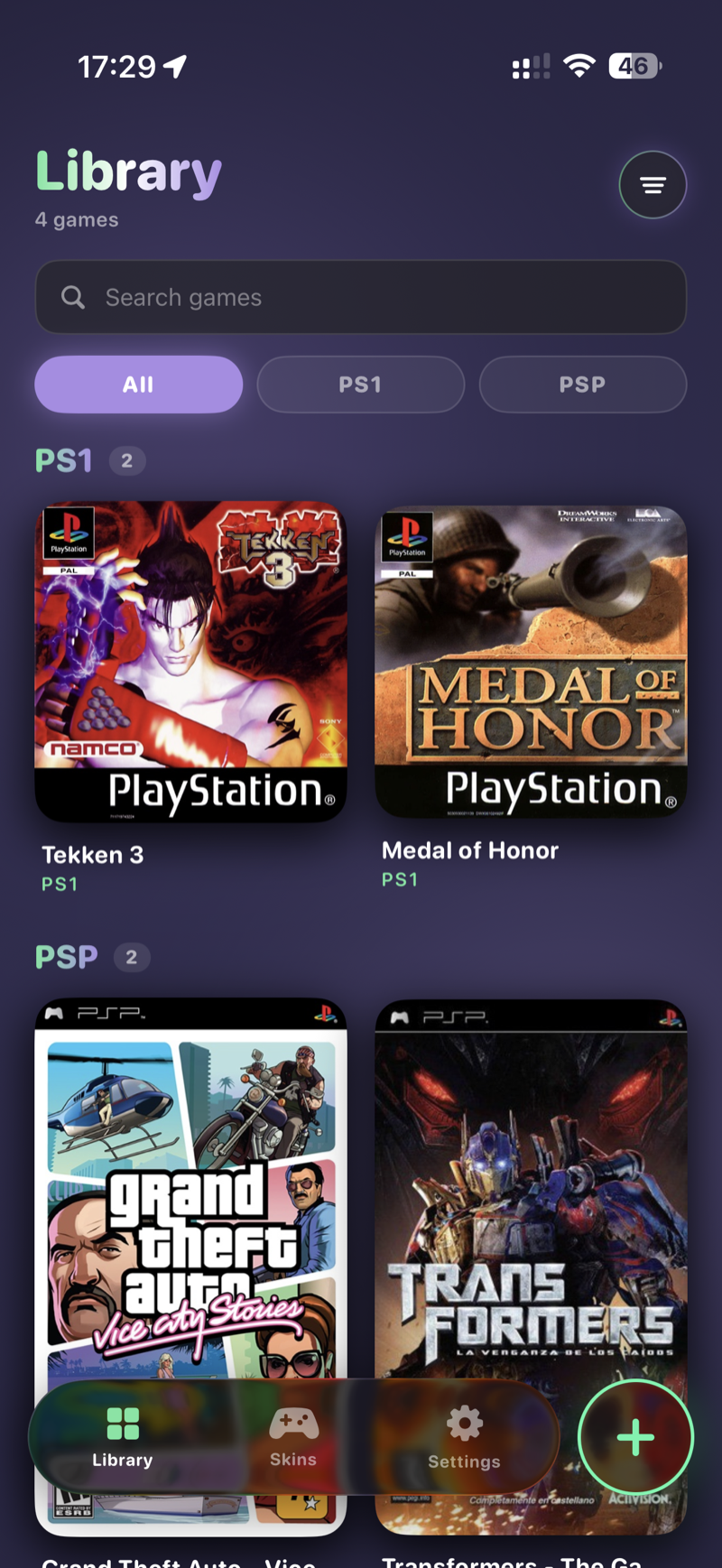 EMUspace game library screen